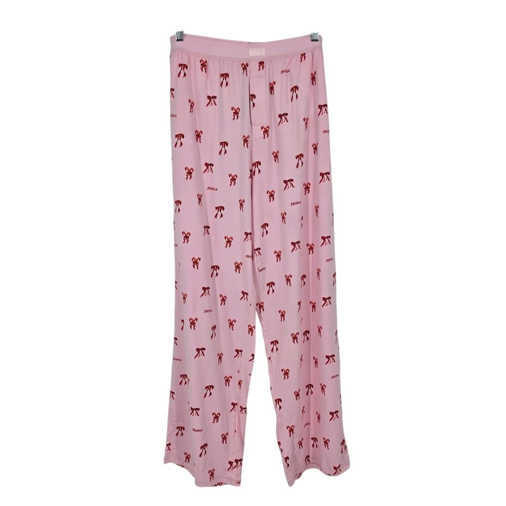NWOT Skims Pink Candy Cane Bow Limited Edition Boyfriend Pajama Pants Size XS